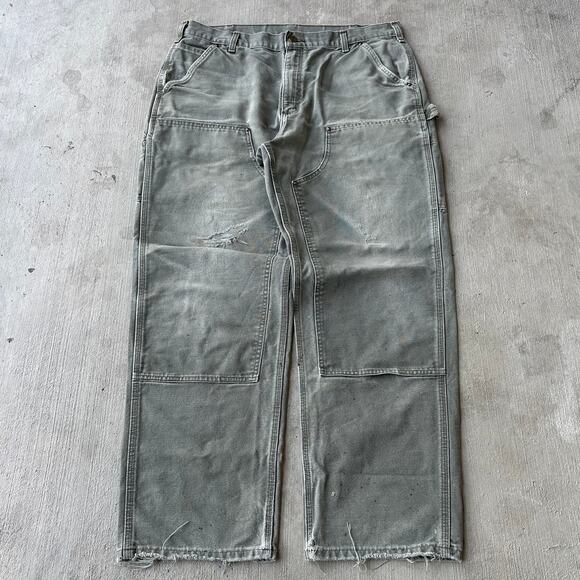 Vintage Y2K Carhartt MOS green double knee work wear carpenter pants - Picture 1 of 6
